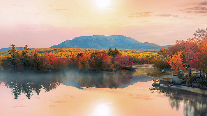 Wall Art featuring the photograph Mount Katahdin Autumn Sunrise Panorama by Dan Sproul