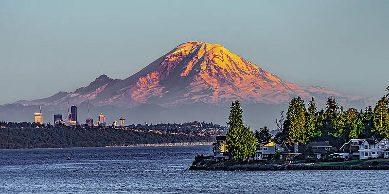 City Wall Art featuring the photograph Mount Rainier Sunset Over Seattle by Tommy Farnsworth