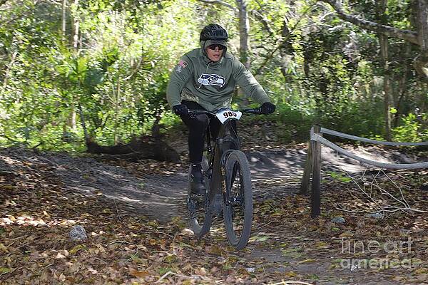Mountain Biker in Forest Path Wall Art