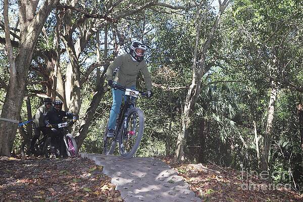 Mountain Bikers Navigating Forest Trail Wall Art