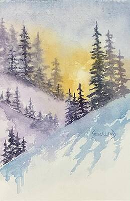 Serene Mountain Winter Scene Painting