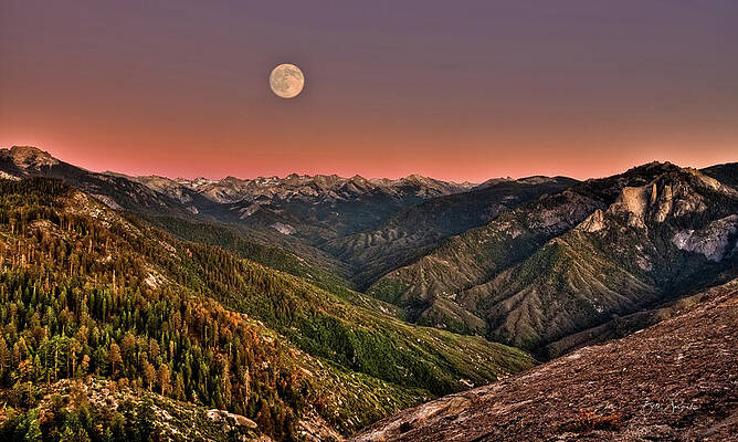 Moonlit Mountain Landscape at Dusk Wall Art