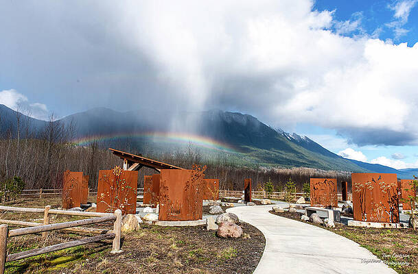 Mountain Rainbow Over Sculpture Garden Photograph