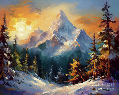 Nature Wall Art featuring the ai art Mountain Snow by Macro Abundance
