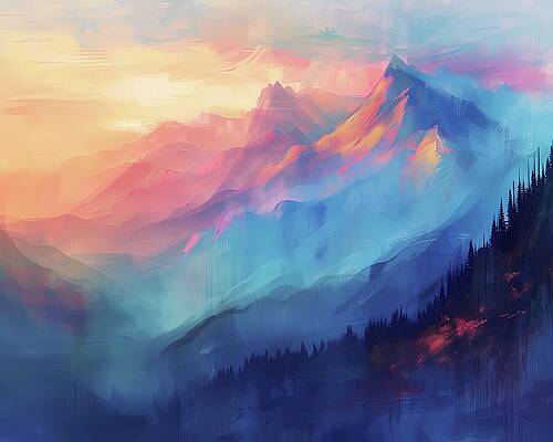 Serene Wall Art featuring the digital art Mountain_landscape_with_a_sunset_warm_and_cool_colors_No 3 by Andre Petrov
