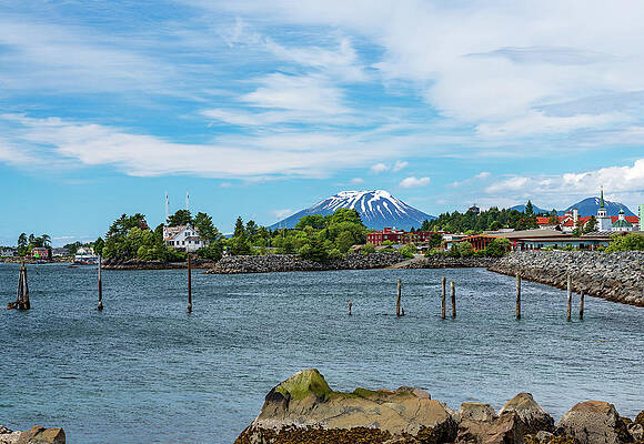 Wall Art featuring the photograph Mt Edgecumbe Rises About The Small Town Of Sitka In Alaska by Steven Heap