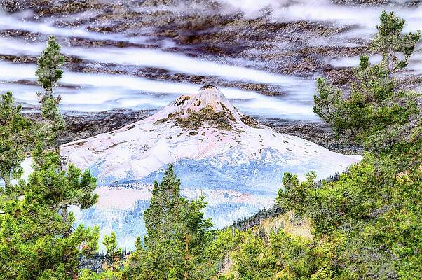 Wall Art featuring the digital art Mt. Hood With A Lichen On A Rock Texture by Bruce Block