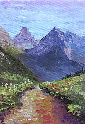 Trail Wall Art featuring the painting Mt Oberlin From Highline Trail by Raette Meredith