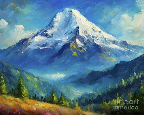 Beautiful Wall Art featuring the ai art Mt Rainier by Macro Abundance