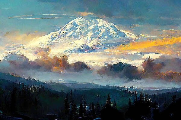 Scenic Wall Art featuring the painting Mt Rainier National Park, 07 by AM FineArtPrints