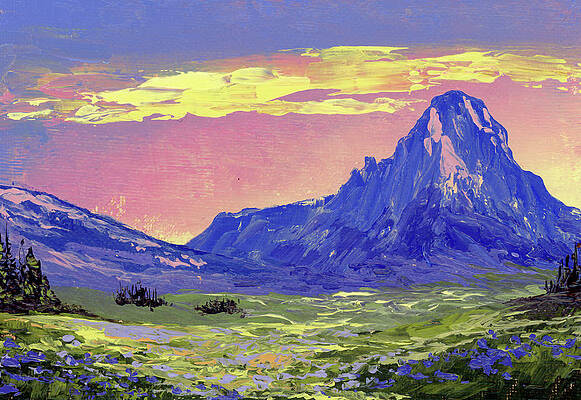 Mountain Wall Art featuring the painting Mt Reynolds At Sunset by Raette Meredith