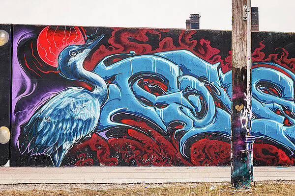 Wall Art featuring the photograph Mural Mile - Blue Heron by Robert Niemeier