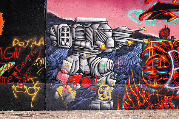 Wall Art featuring the photograph Mural Mile - Futuristic Robot Canonons by Robert Niemeier