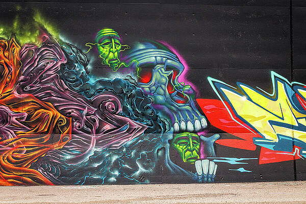 Wall Art featuring the photograph Mural Mile - Green Ghost - Skull by Robert Niemeier