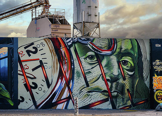 Wall Art featuring the photograph Mural Mile - Surreal Clock And Face by Robert Niemeier