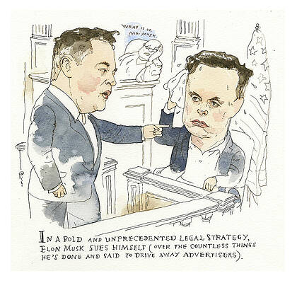 Court Painting - Musk V. Musk by Barry Blitt