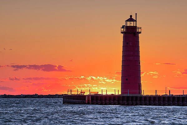 Architecture Wall Art featuring the photograph Muskegon South Pier Light At Sunset by Michael Collins
