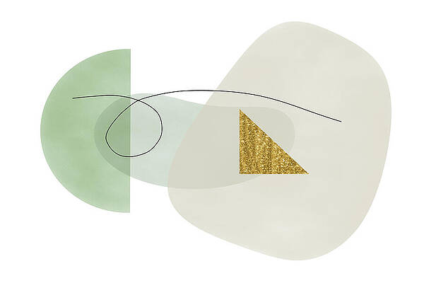 Wall Art featuring the digital art Muted Green Shapes With Gold Triangle Abstract by Alison Frank