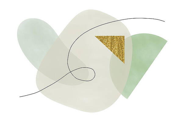 Wall Art featuring the digital art Muted Green Shapes With Gold Triangle by Alison Frank