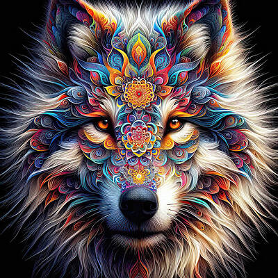 Majestic Wall Art featuring the photograph Mystic Mandala Wolf by Bill and Linda Tiepelman
