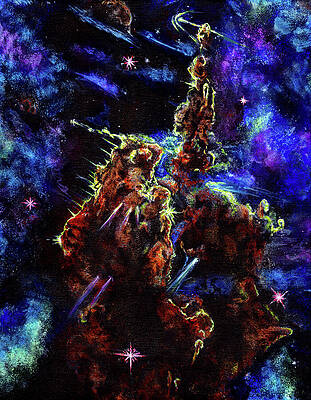 Nebula Wall Art featuring the painting Mystic Mountain by Megan Thompson- The Morrigan Art