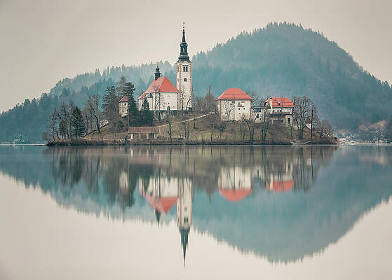 Winter Wall Art featuring the photograph Mystical Morning At Lake Bled by Charnwood Photography Fine Art