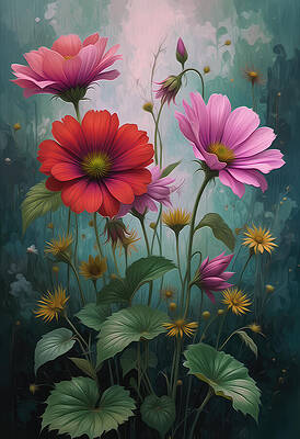 Vibrant Floral Bouquet Digital Art