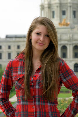 Woman in Red Plaid Shirt Outdoors Wall Art