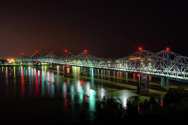 Color Image Wall Art featuring the photograph Natchez Mississippi Bridge At Night by Michael Warren