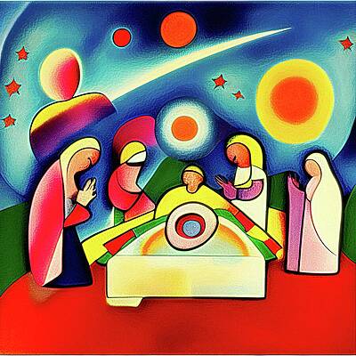 Wall Art featuring the digital art Nativity Scene Abstract Art by Tatiana Travelways