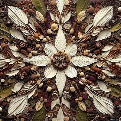 Intricate Leaf and Flower Mandala Digital Art
