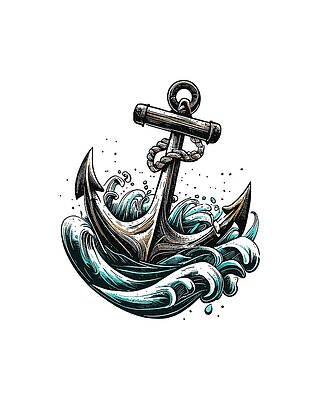 Blue Wall Art featuring the digital art Nautical Retro Ship Anchor by Flippin Sweet Gear