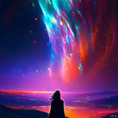 Stargazer under a Vibrant Night Sky Wall Art