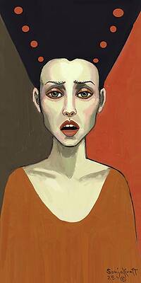 Stylized Portrait with Geometric Hair Wall Art