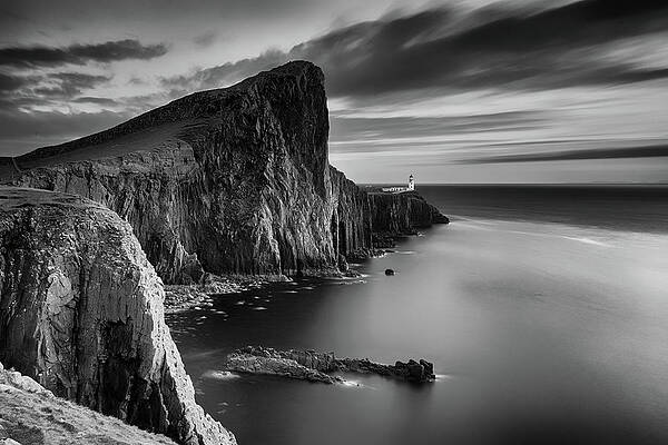Wall Art featuring the photograph Neist Point BandW Sunset by Grant Glendinning
