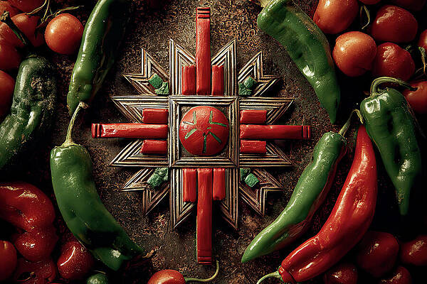 Vibrant Wall Art featuring the digital art New Mexico Chiles #4 by Ron Weathers