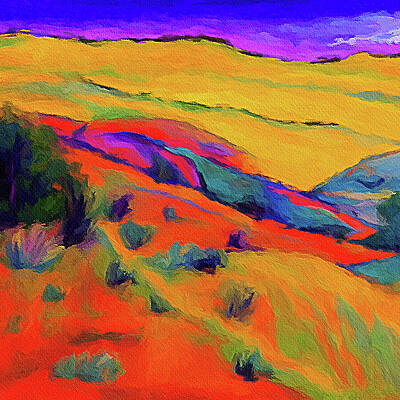 Vibrant Wall Art featuring the digital art New Mexico Hills And Bushes by Tatiana Travelways
