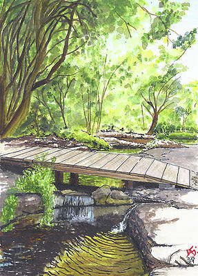 Wall Art featuring the painting New River Path 0121  Islington  London UK by Francisco Gutierrez