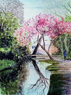 Wall Art featuring the painting New River Path 0321 Islington London UK by Francisco Gutierrez