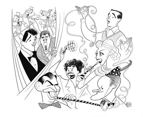 Music Drawing - New Year's Eve On NBC 1955 by Al Hirschfeld