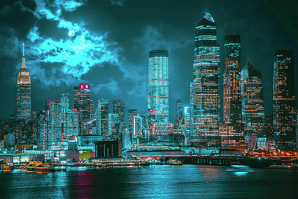 Water Photograph - New York City Nightscape by Printed View