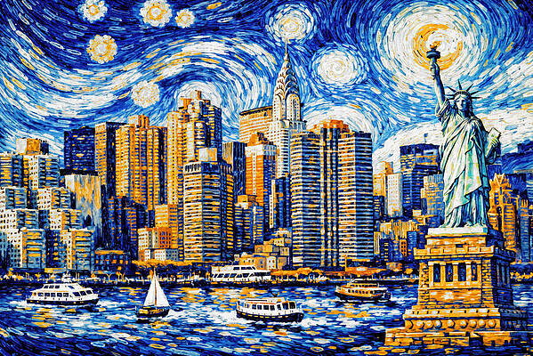 Starry Night in New York City Digital Art