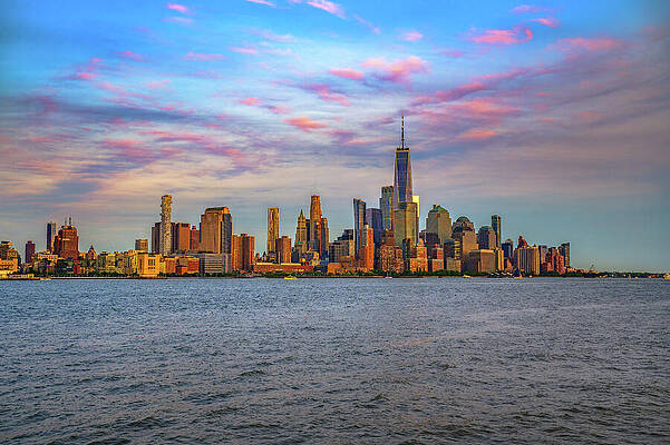 Wall Art featuring the photograph New York City Skyline Showing Lower Manhattan And World Trade Center At Sunset by Miroslav Liska