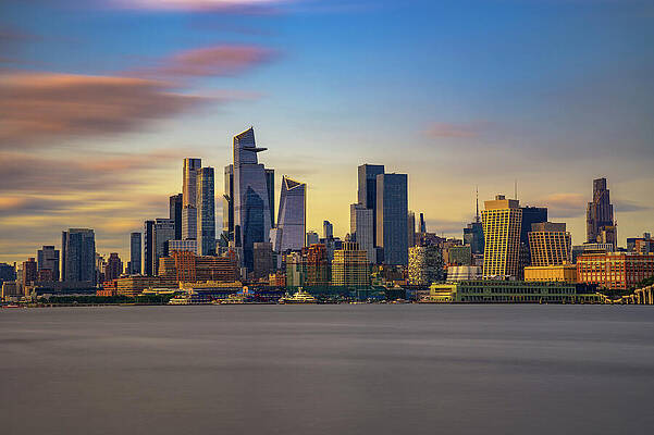 Wall Art featuring the photograph New York City Skyline With Hudson Yards District At Sunset by Miroslav Liska