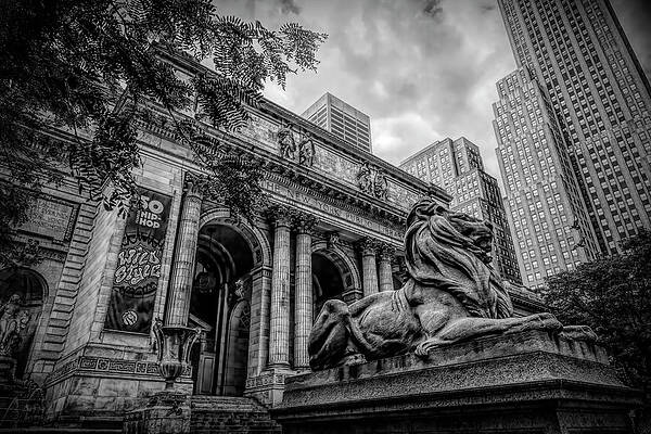 Architecture Photograph - New York Public Library Exterior BW by John Twynam