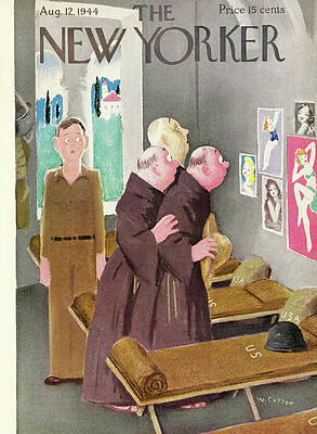 War Painting - New Yorker Magazine Cover Of Monks Staring by William Cotton