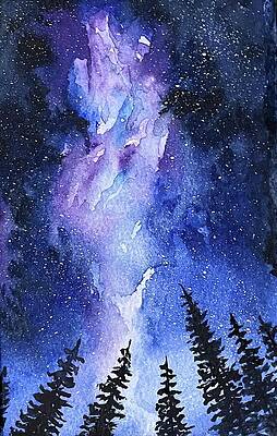 Tree Wall Art featuring the painting Night Galaxy by Judy Strickland