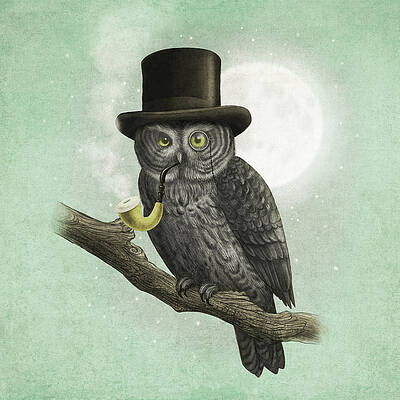 Owl with Pipe under Moonlight Wall Art