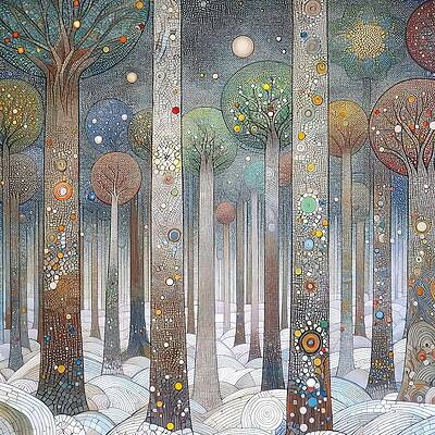 Fantasy Wall Art featuring the digital art Night Trees by Colin Hardman