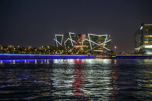 Wall Art featuring the photograph Night View Of Al Baraka Tower And Bahrain Bay Waterfront by Miroslav Liska